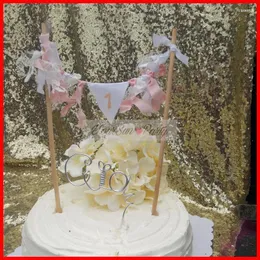 Праздничные принадлежности, детские розовые тряпичные завязанные овсянки для торта с индивидуальным именем из проволоки, ручные украшения для девочек на первый год рождения