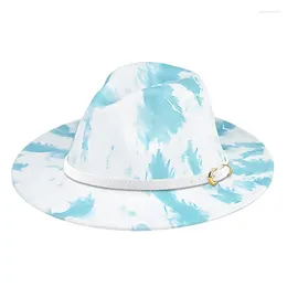 BERETS TIE DYE FEDORA FELT HAT Bred Brim Wool Dress Panama Special Style Ladies Trilby Gambler Fashion Cowboy Party