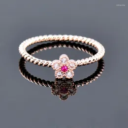 Cluster Rings SINLEERY Charm Cute Small Pink Flower For Women Rose Gold Silver Color Inlay Tiny Crystal Wedding Jewelry