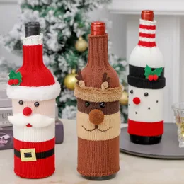 Cute Cover Handmade Wine Bottle Sweater for Christmas Party Decorations with Creative Knitted Santa Claus and Snowman