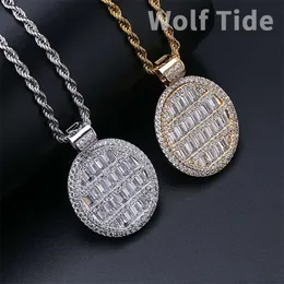 Micro intarsiato Baguette Cubic Zirconia Ciondolo ovale Hiphop Collana hip hop per uomo e donna Rock Ins Collane Accessori per gioielli Pietre preziose Bling Regali per feste Bijoux