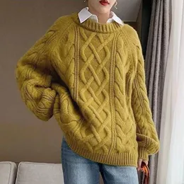 Damenpullover, Vintage-Pullover, Oberteil, lockerer, fauler Strick, lässiger Rundhalsausschnitt, lange Ärmel, solides Pullover-Oberteil