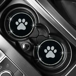 Tapetes de mesa 2 PCs Strass Car Coasters Cup Holder Silicone Anti Slip Dog Mat Acessórios para a maioria dos carros