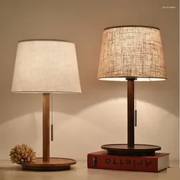 Table Lamps Bedroom Bedside Lamp Decoration Nordic Living Room Study Walnut Wood Cloth Lampshade Household Wooden