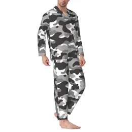 Men's Tracksuits Camouflage Black White Grey Long-Sleeved Pajama Set With Cotton Flannel Men Pants And Long Sleeve