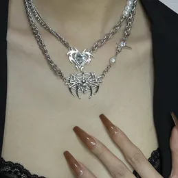 Anhänger Halsketten Süße Egirl Y2k Zubehör Hip Hop Metall Herz Spinnennetz Halskette Koreanische Mode Halsband Für Frauen Schmuck