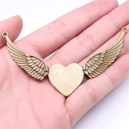 Charms 2pcs 90x53mm Wing Heart For DIY Jewelry Making Findings Antique Bronze Color Pendant