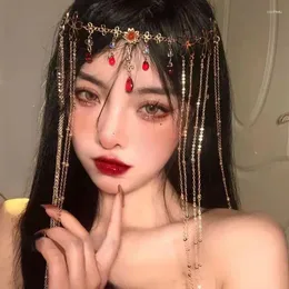 Grampos de cabelo gem borla bandana clipe para mulheres chinês hairpin headpiece acessórios testa decoração festa cruz vestido