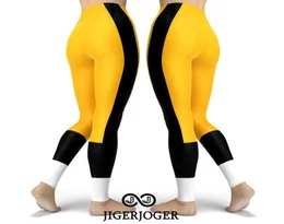 Jigerjoger Yoga Pants Sport Leggingi Hockey Team Football Leggingi CB Men Leggins Trening Pant Yellow Białe łatki 7152557