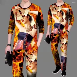 Herrespår Autumn Suit Men 2023 Flame Beauty Pattern Trend Stilig Print Printing Fashion Clothes Casual Outfit