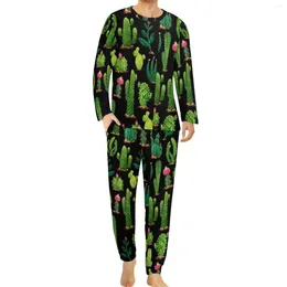 Nachtkleding voor heren Cactuspyjama's Mannelijke planten Bladmode Nachtkleding Lente Lange mouwen Tweedelige casual ontwerpset Groot formaat