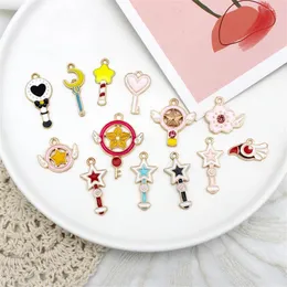 Charms 10Pcs Cartoon Magic Wand Alloy Cute Moon Fairy Stick Pendant DIY Necklace Earring Bag Keychain Jewelry Making Accessories