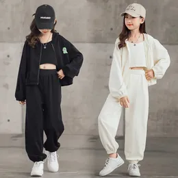 Zestawy odzieży wiosna jesień nastolatków dziewcząt Zestawy odzieży Modna Trzyczęści stroje kardigan bluzy Podnty Kids Tracksuit Suits 5-14 rok 231027