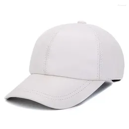 Berets Men Genuine Leather Baseball Caps Women White/Red Simple Casual Dome Hat Male 55-58 Cm Ajustable Chapeau Hockey Gorra Big Brim