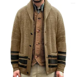 Erkek Sweaters Uzun Kollu Hırka Kazak Örtü Jakquard Stripe Lapel Retro Rahat Sonbahar Kış Stili