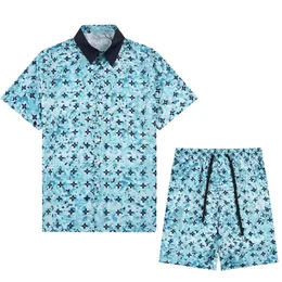 aa Sommermode Herren Trainingsanzüge Hawaii Strandhosen Set Designerhemden Kariertes Freizeithemd Mann Slim Fit der Vorstand Kurzarm kurze Strände