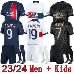 2023 2024 PSGES MEN Kids Fotbollskjortor 23 24 Paris Mbappe G.Ramos Leekang i O.Dembele Vuxenhem borta Tredje fotboll Jersey Sporting Jerseys Child Sets