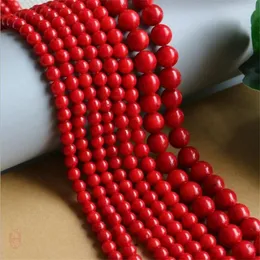 Perline in pietra naturale vero corallo rosso liscio rotondo perline sciolte ciondoli accessori per creazione di gioielli collana braccialetto regalo