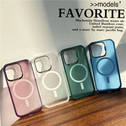 iPhone 15 Plus의 Magnetic Matte Clear Phone Case Case 14 13 12 Pro Max Sturdy Slim Full Protective Frosted Transparent Bick Stand Back Spand 커버 무선 충전 지원