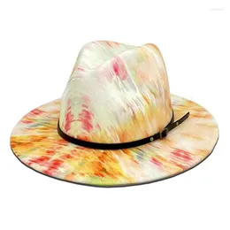Basker kvinnor klassiska breda brim panama hatt slips färg damer floppy fedoras män specialstil med svart kedja 2023