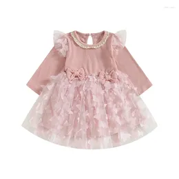 فتاة الفتاة FocusNorm 0-3y Princess Baby Girls Dress Autumn Dress Long Sleeve Butterfly Decor