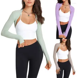 القمصان النسائية T Women Long Sleeve Bolero تجاهل اليوغا مفتوحة الأمامية الأكمام كارديجان مقصودة لتغطية قمم تجريب الأسلحة لممارسة الرياضة الرياضية الرياضية