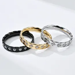 Anéis de cluster de aço inoxidável para mulheres elegante shinnying zircão encantador simples empilhamento losango noivado jóias de casamento presentes de amante