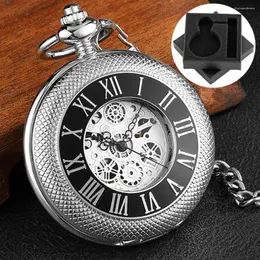 Pocket Watches Roman siffror Visa vintage silver elegant manuell mekanisk klocka Män lyxig handlindande antik klocka