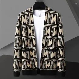 Männer Pullover 2023 Frühling Und Herbst High-End Vintage Checker Gedruckt Strickjacke Koreanische Casual Pullover Schal V-ausschnitt Mantel