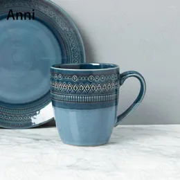 Mugs Creative Kiln Changing Glaze European Vintage Ceramic Relief Craft Coffee Cups Home Living Room Table Water Cup Mug