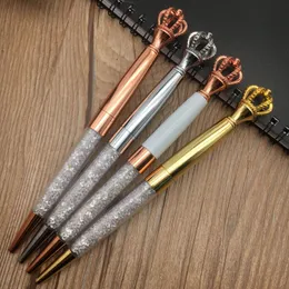 البيع بالجملة Diamond Crown Point Pens Allassical Classic Rosegold Silver Gold Metal Pen مع Bling Little Crystal Crated Home Gift