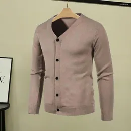 Suéter masculino de cor sólida, casaco com decote em v, manga comprida, tricô, elegante, slim fit para outono/inverno