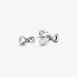 Orecchini a bottone scintillanti infinito argento sterling 925 trasparenti CZ orecchini per le donne gioielli originali regalo fai da te Brincos