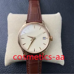 ZF 39mm Gül Altın Kılıf İzle 5227R-001 5227 Cal.324 Hareket Otomatik Erkekler İzle Şampanya Dial Kahverengi Deri Safir Ayna Üst Besti Saatler