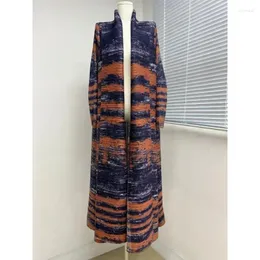 Casacos femininos Miyake plissado longo casaco original designer impresso cardigan vestido