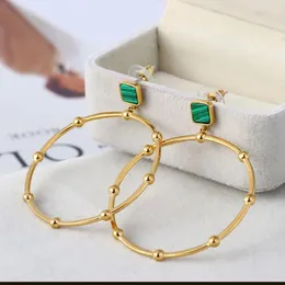 Dangle Earrings Women Natural Malachite Stone Circle Ring Drop Gold Bean Dangles