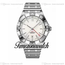 43mm B01 A32398101A1A1 GMT Automatik Herrenuhr Weißes Zifferblatt Stickmarkierungen Edelstahlarmband Herren Neue Uhren Timezonewatch C147c