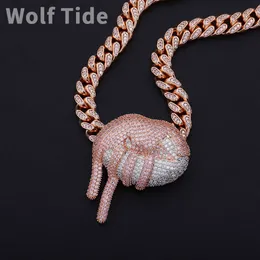 Fine Quality Ins Sexy Lips Full Zircon Two Tone Pendant Necklace 18K Gold Trendy Personalized Hip Hop Necklaces Jewelry Iced Out Gemstone Party Rapper Gifts Bijoux