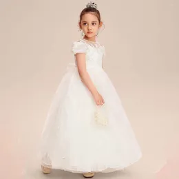 Vestidos de menina yzymanualroom renda tule flor vestido de baile princesa ombro frio até o chão 2-15t