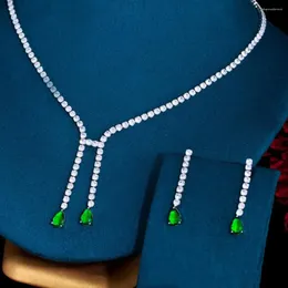 Halsband örhängen set beaqueen bling kvinnor brud eleganta smycken äkta kubik zirkoniumkristall vatten droppe för fest gåva JS401