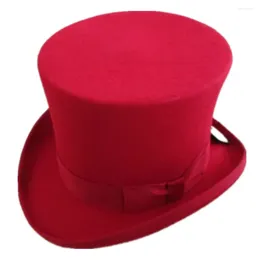 Berets 15cm (5.89 بوصة) 3 Color Steampunk Hat Wool Fedoras Top Victorian Male Malinery Magic Magic Caps