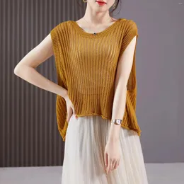 Gilet da donna 2023 autunno semplice girocollo gilet traforato pullover sciolto moda casual senza maniche top in maglia tinta unita
