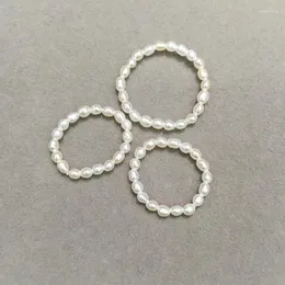 Cluster Rings Wholesale 1-2.5MM Natural Fresh Water Pearl Tail Ring Rice Shape Tiny Fashion Women Jewelry Simple 20pcses/lot