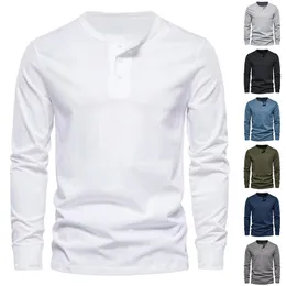 Men's T-Shirts Long sleeved Henry Shirt, European and American Heavyweight Vintage Tough Guy Men's Wear Slim Fit Round Neck Men's Long sleeved Tops Tees