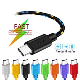 Kabel USB typu C Nylon Braided 3,3 stóp 6,6 stóp 10 stóp synchronizacja danych Szybka ładowanie mikro USB Kabel dla Samsung Xiaomi Huawei iPhone Type-C