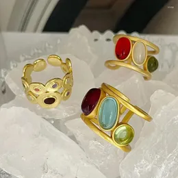 Anillos de racimo Linglu Vintage colorido ovalado metal elegante irregular geométrico hueco 2023 de moda para las mujeres fiesta niñas regalos joyería