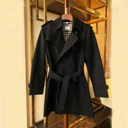 2023Mens Trench Coat Burb Designer jacket Short Classic Tunic Sashes Lapel Slim Double Breasted Windbreaker Overcoat with Belt Mens Windproof Black and Khaki coat