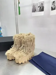 Botas de neve com sola grossa espacial, sapatos de cano alto, botas de cavaleiro, nova plataforma antiderrapante multicolorida no tornozelo, botas de pele redondas, salto grosso, caixa feminina, 35-41