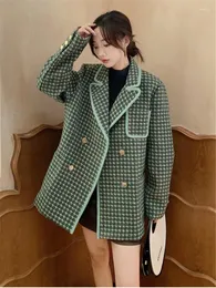 Costumes pour femmes Vintage élégant double boutonnage plaid laine blazer veste vêtements d'extérieur 2023 printemps femmes lâche style coréen costume décontracté manteau