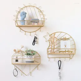 Hooks Gold Iron and Tood Storage Basket With Hook Nordic Key Holder Wall Hanging Hanger Home Decoration Accessories For Living Room